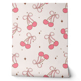 Pink Coquette Cherry Bow Pattern Wallpaper