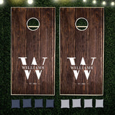 Custom Rustic Farmhouse Family Monogram Name Wood Cornhole Set