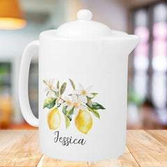 Monogram Lemon Fruits White Flowers Tree Branch Teapot