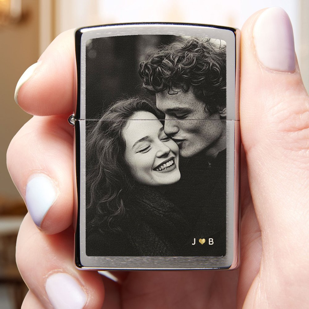 Custom Photo Modern Keepsake Monogram Gold Heart Zippo Lighter