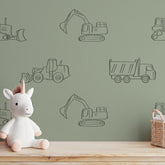 Construction Vehicles Builder Boy Truck Sage Green Wallpaper