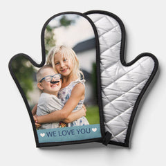 Blue & White We Love You Photo Oven Mitt