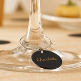 Black gold monogram name minimalist script wine charm