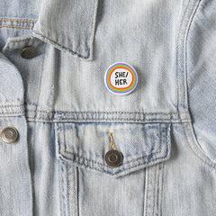 SHE/HER Pronouns Rainbow Circle Button