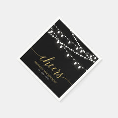 Black & Gold | Elegant Lights Adult Birthday Party Napkins