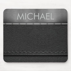 Black Leather Look Metal Band Monogram Mouse Pad