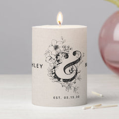 Botanical Ampersand Newlywed Names Est. Date Pillar Candle