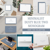 Minimalist Dusty Blue Two Monogram Office Desk Mat