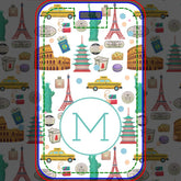 Travel Icons Landmarks Colorful Pattern Monogram Luggage Tag