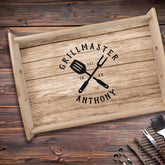 Custom Retro GRILLMASTER Rustic Farmhouse Wood Serving Tray