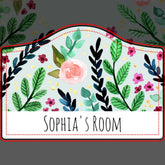 Girls Cute Floral Watercolor Flowers Kids Door Sign