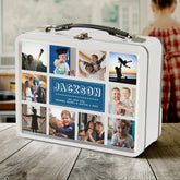 Fun Custom Kids Name Family Photo Collage Blue Metal Lunch Box