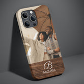 Personalized Photo Monogram Warm Brown Wood Grain Case-Mate iPhone Case