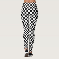 Classic Checkered Racing Flag Check Black White Leggings