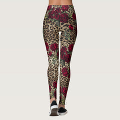Red Roses Leopard print Leggings
