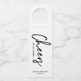 Modern Black & White Brush Lettering Cheers Party Bottle Hanger Tag