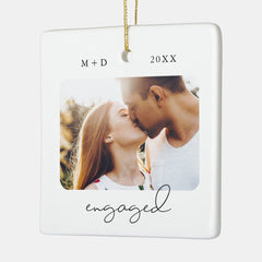 Modern Script Elegant Engagement Photo Keepsake Ceramic Ornament