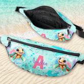 Cute Happy Turtle Girl Ocean Turquoise Name Fanny Pack