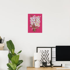 White Daisy Bouquet on Pink Gouache Painting Art Poster