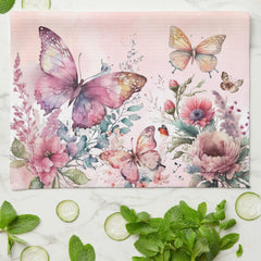 Modern Blush Pink Butterfly Wild Flower Family Kitchen Towel