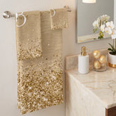 Faux Gold Brushed Metal Glitter Print Monogrammed Bath Towel Set