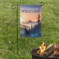 Double Sided Sunrise Over the Mountains Welcome Garden Flag
