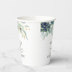 Succulents Gold Greenery Elegant Modern Wedding Paper Cups