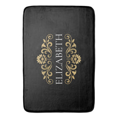 Elegant Monogram Black Gold Bath Mat