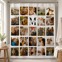 Modern Monogram Family Name 24 Photo Collage Shower Curtain