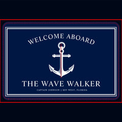 Nautical Boat Welcome | Navy and White Bath Mat