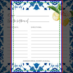 Mediterranean Blue Tiles Italy Recipe Cards
