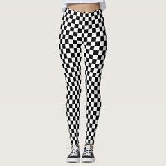 Classic Checkered Racing Flag Check Black White Leggings