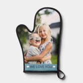 Blue & White We Love You Photo Oven Mitt