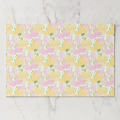 Yellow Pink Floral Paper Placemats, Garden Flowers Pad