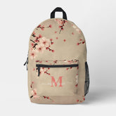 Pink Cherry Blossoms Coral Monogram Name Backpack