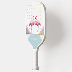 Modern Trendy Flamingo Pink Girly Name Pickleball Paddle