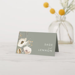 Whimsical Wildflower | Ivory & Sage Folded Wedding Place Card
