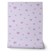 Scattered Purple Hearts on Light Lilac Color Wallpaper