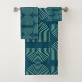 Elegant Mid Century Mod Arch Lines in Teal Blue Bath Towel Set
