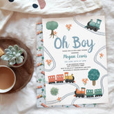 Boys Cute Train Travel Keepsake Birth Stats Baby Blanket