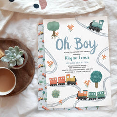 Boys Cute Train Travel Keepsake Birth Stats Baby Blanket