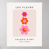 Les Fleurs 01 Retro Floral Pink And Orange Flowers Poster
