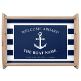 Nautical Anchor Boat & Captain Name Navy | White Serving Tray