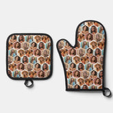 7 Photo Collage - funky honeycomb pattern - white Oven Mitt & Pot Holder Set
