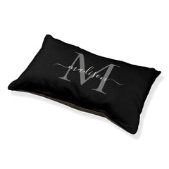 Elegant Monogram Black Gray Feminine Girly Script Pet Bed