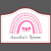 Girls Cute Pink Boho Rainbow & Name Kids Door Sign