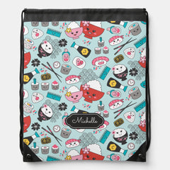 Cute Sushi Pattern Monogram Drawstring Backpack