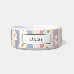 Personalized Floral Pastel Stripes Pet Bowl