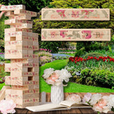 Modern Blush Pink Sage Floral Bride Groom Names Topple Tower