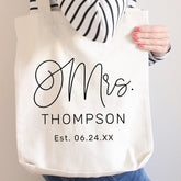 Modern Mrs Calligraphy Monogram Wedding Date Tote Bag